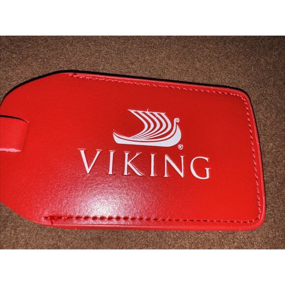 Viking Cruise Red Leather Travel Luggage Tag Unused Travel in Luxury Stand Out - Picture 2 of 5